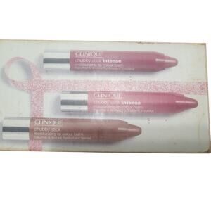 Set of 3 Full size Clinique Chubby Stick Moisturizing Lip Color Balm Boxed